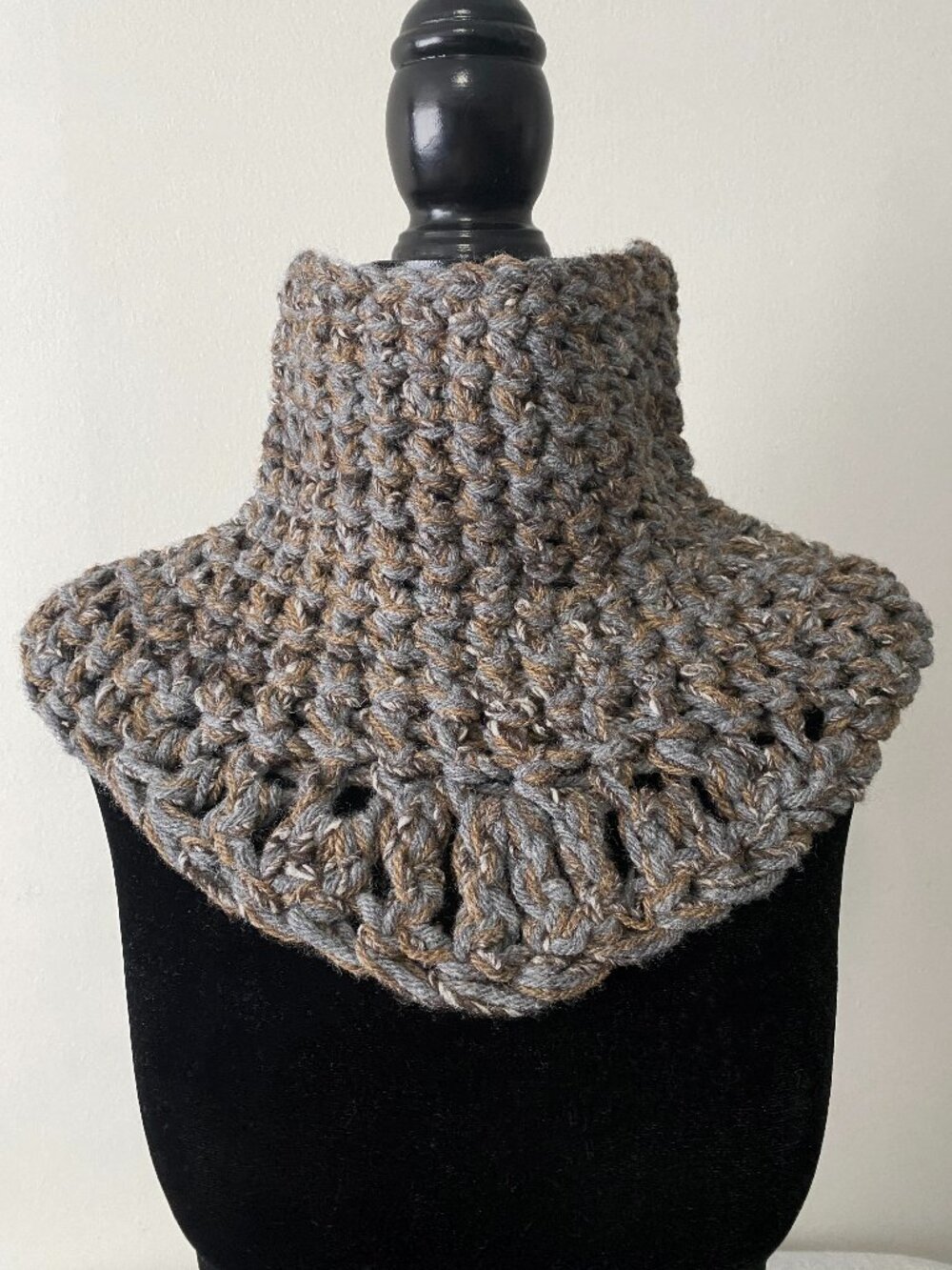 Handmade Crochet Brown Grey Wool Collar Neckwear Accessory